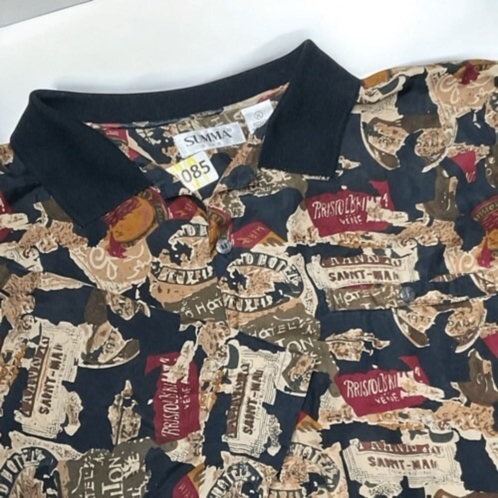 VTG Summa Hotel Carlton Print Short Sleev Button Up Shirt Men XL China 100% Silk